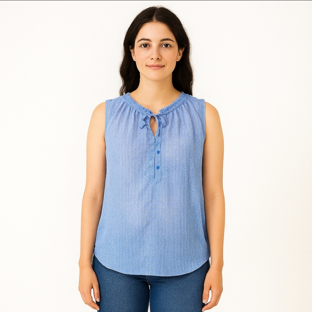 Liz Claiborne Blue Sheer Sleeveless Flowy Blouse Size Lg